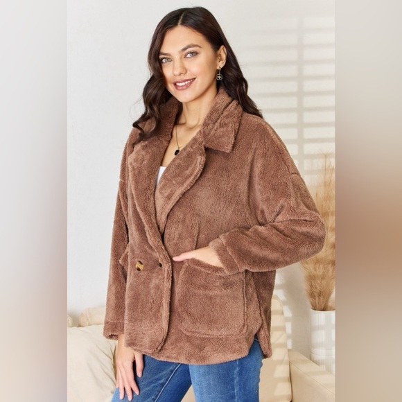 Culture Code Double Breasted Fuzzy Coat - Picture 4 of 5